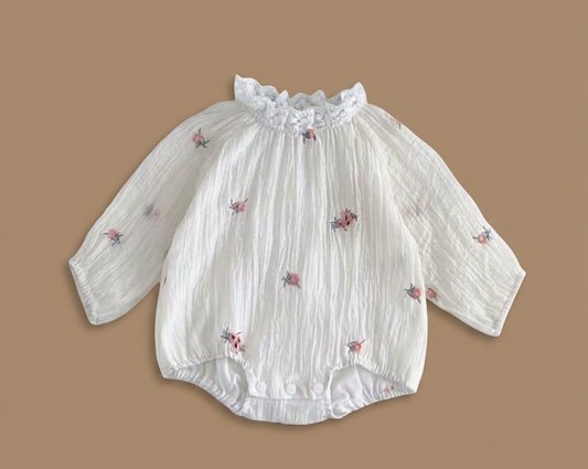 Vintage Floral Muslin Long-Sleeve Romper