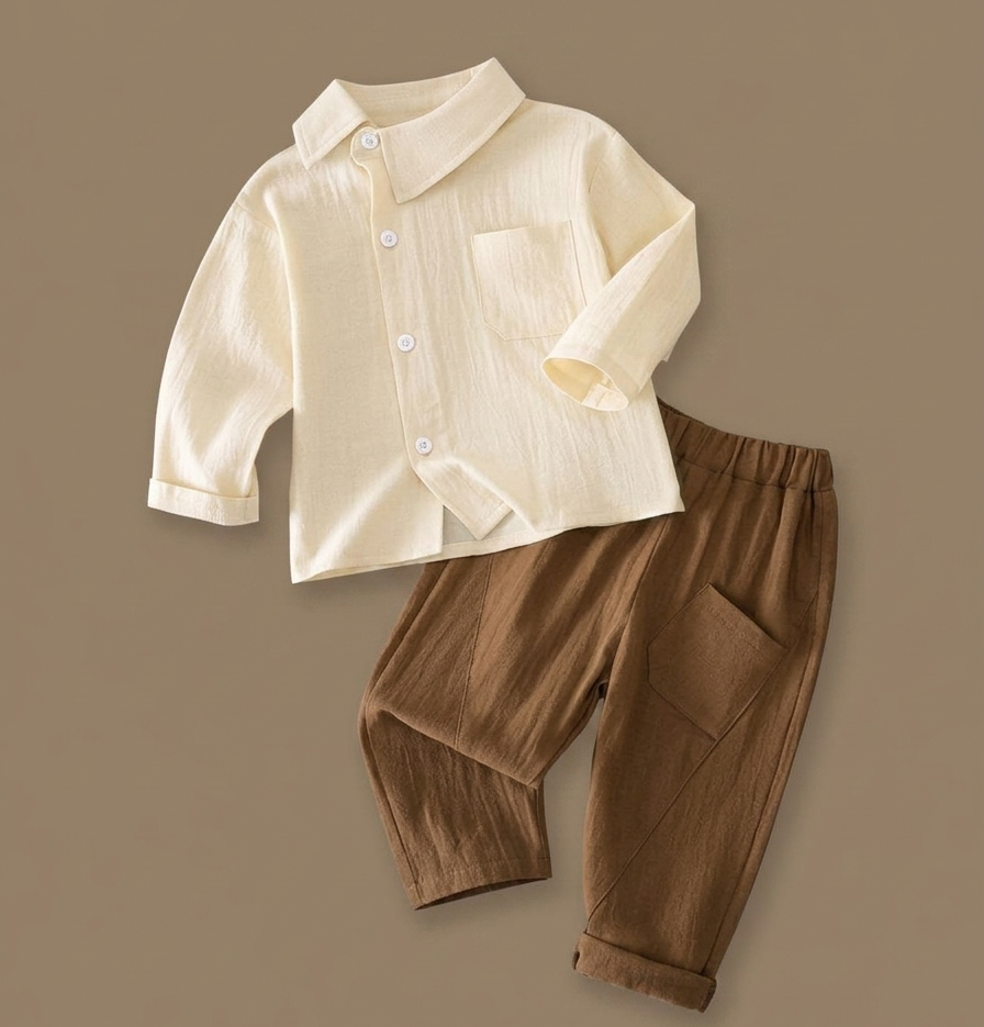 Assymetric collar shirt and pant set