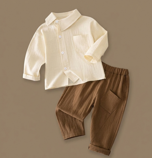 Assymetric collar shirt and pant set