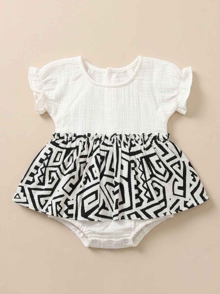 Geometric Print Dress Romper