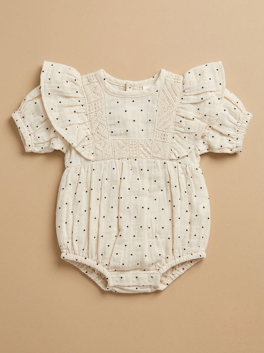 Polka Dot Organic Muslin Ruffle Romper