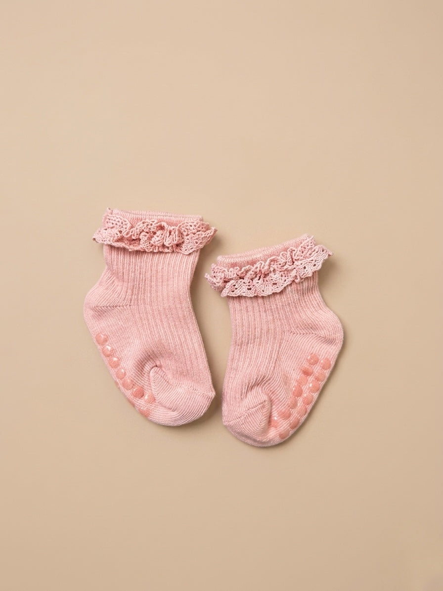 Crochet Ruffle Ankle Socks - Pink