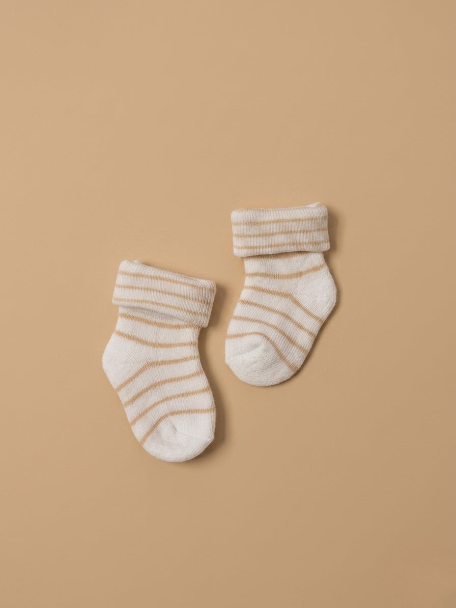 Unisex Neutral Striped Fold-Over Socks