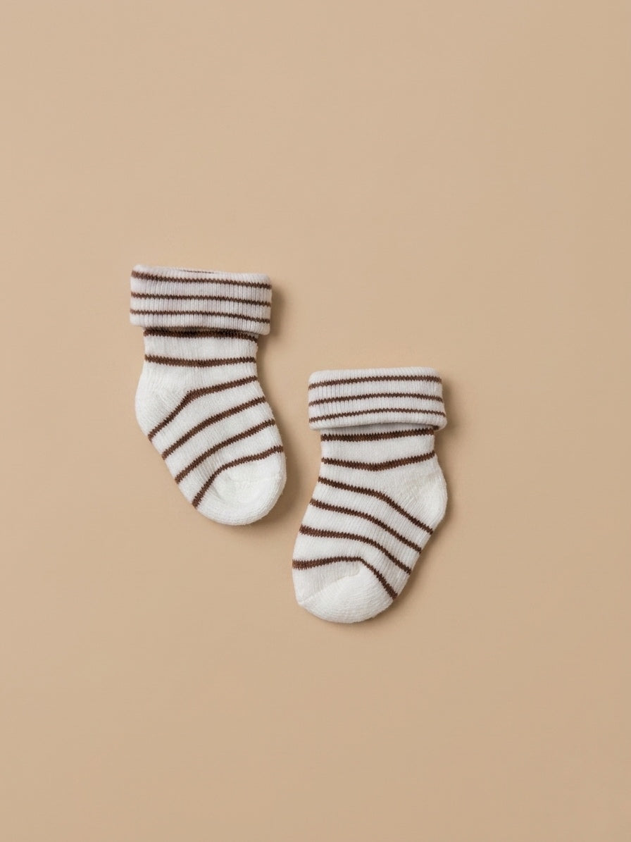 Brown Striped Fold-Over Socks