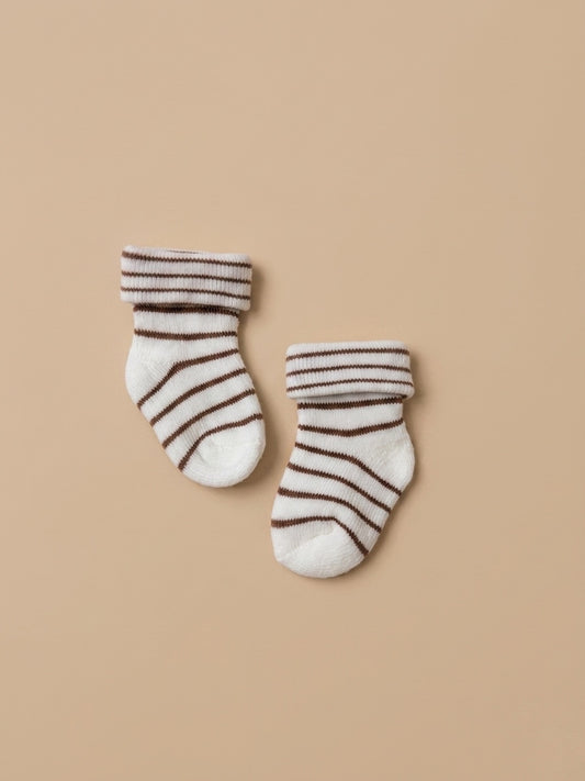 Brown Striped Fold-Over Socks