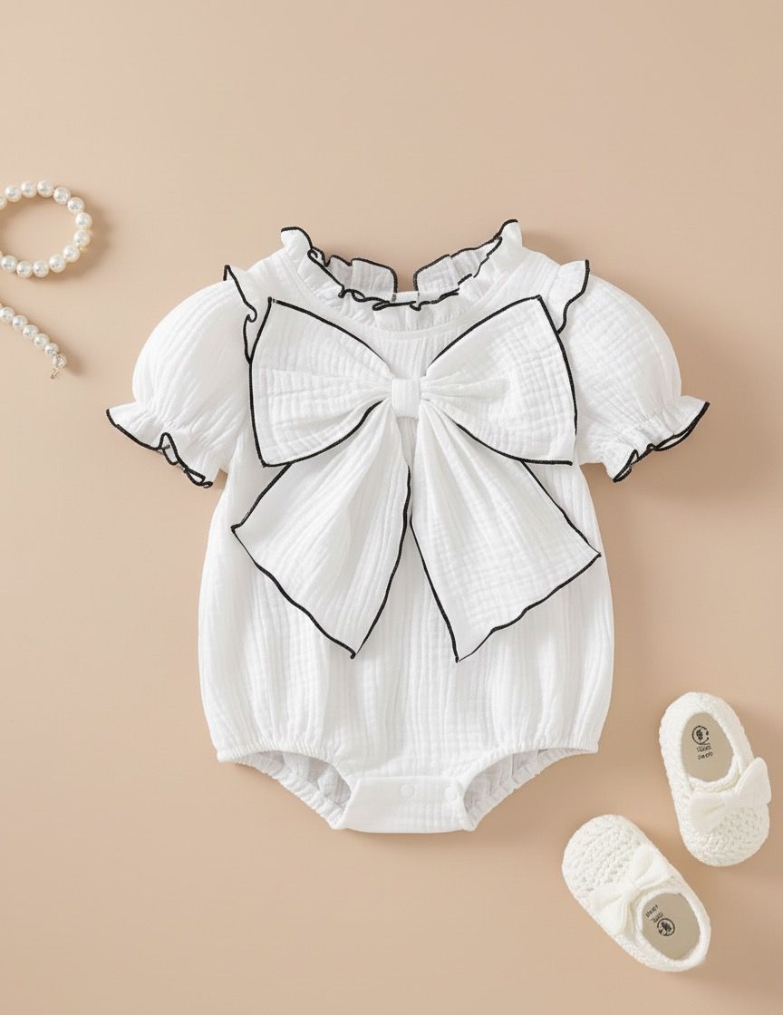 Organic muslin cotton bodysuit with a statement bow