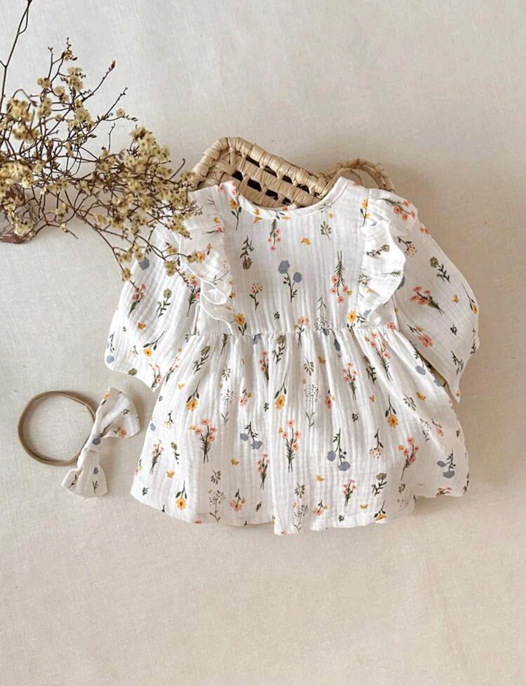 Organic muslin cotton frock with headband