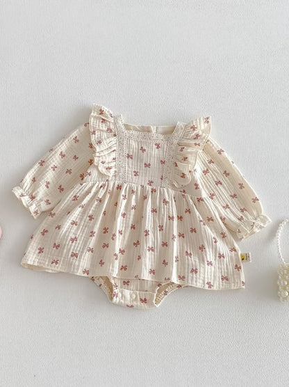 The Coral Bow Muslin Romper