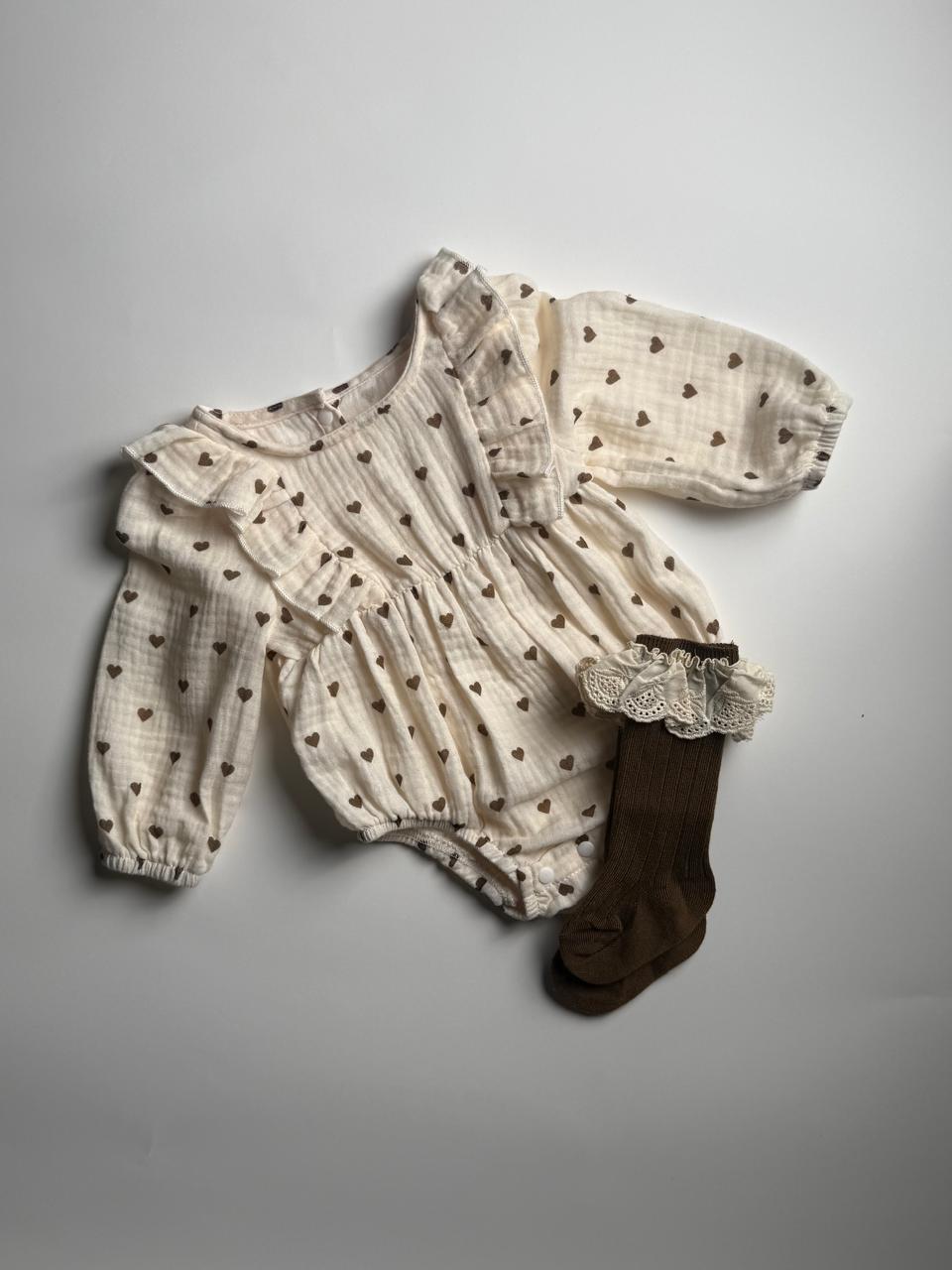 Heart Print Organic Muslin Cotton Bodysuit