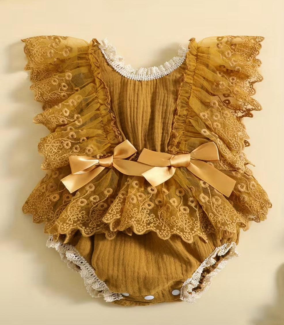 Golden Lace Heirloom Romper