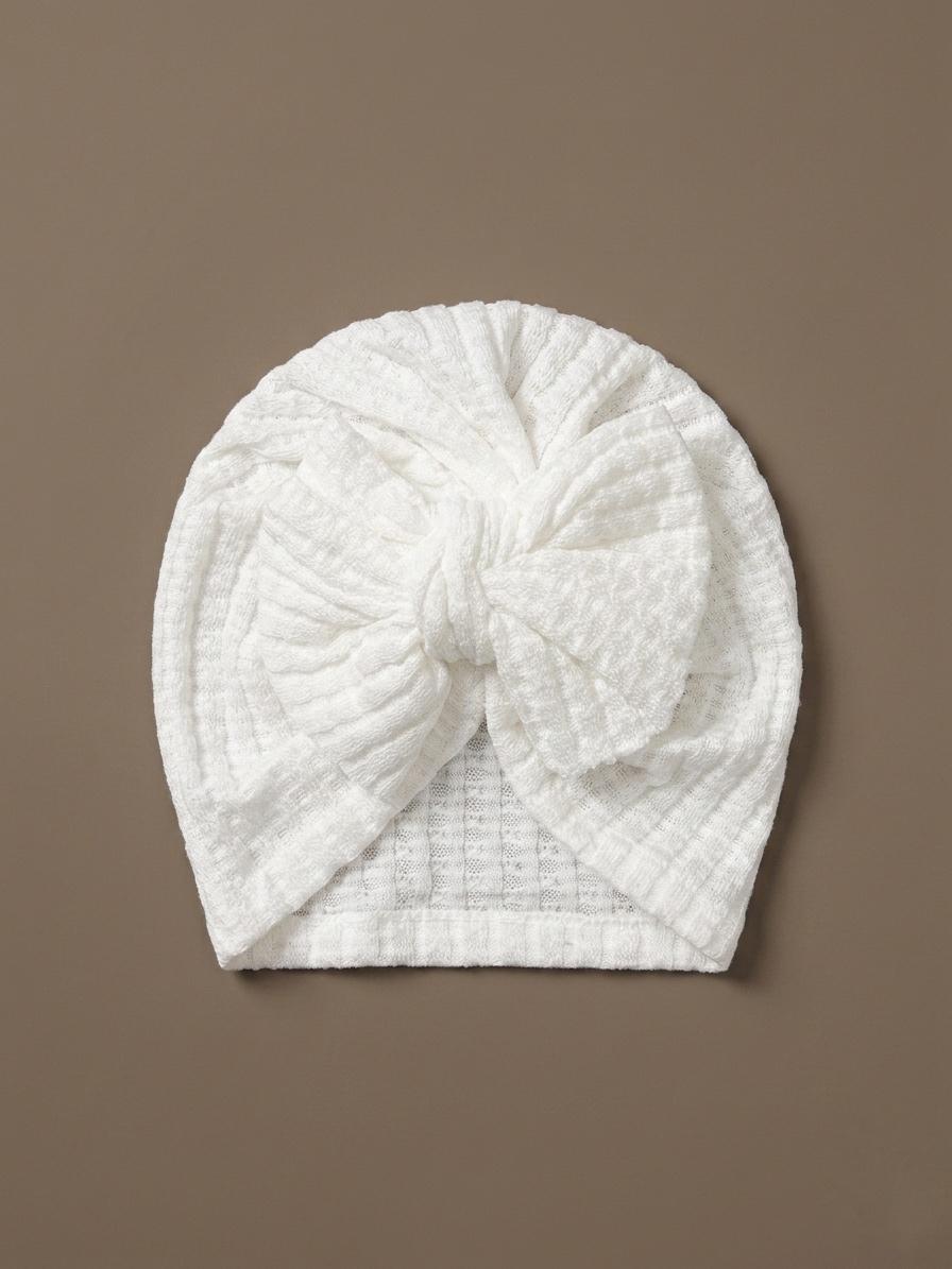 White Textured Bow Turban Cap