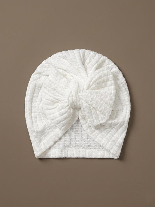White Textured Bow Turban Cap