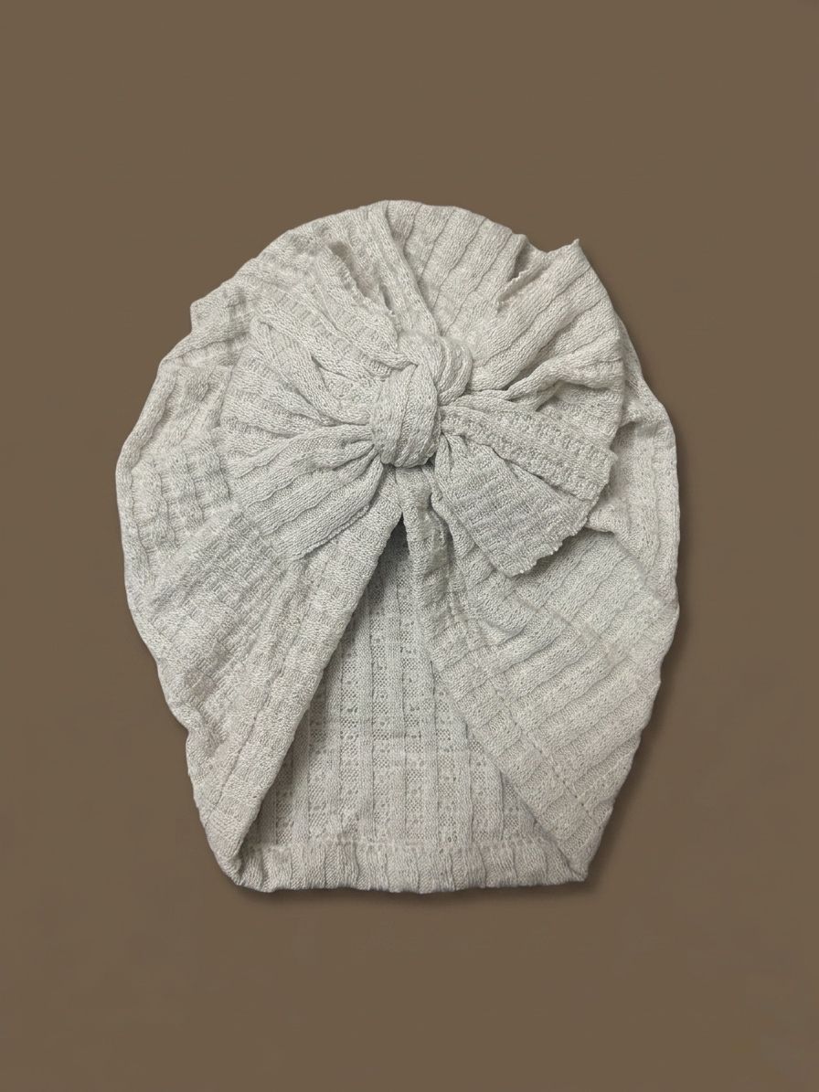 Light Grey Textured Bow Turban Cap