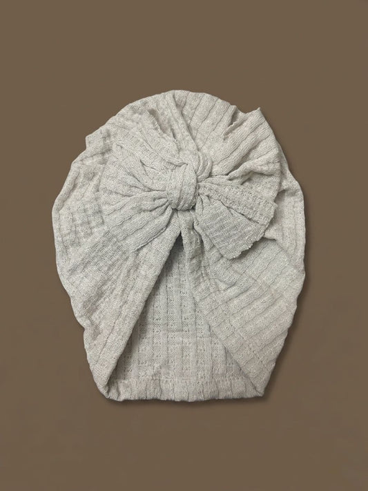 Light Grey Textured Bow Turban Cap
