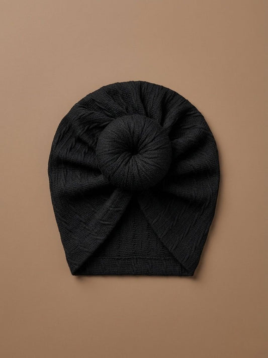Black Knotted Donut Turban Cap