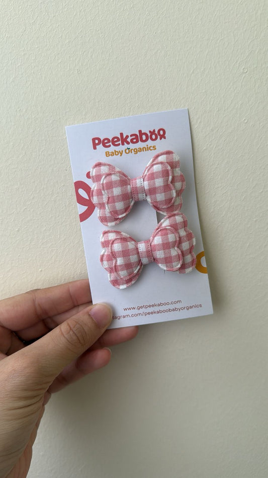 Pink Gingham Bow Mini Clip