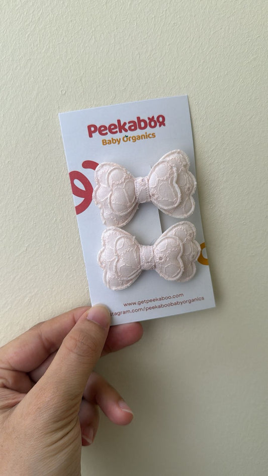 Blush Pink Lace Bow Mini Clip