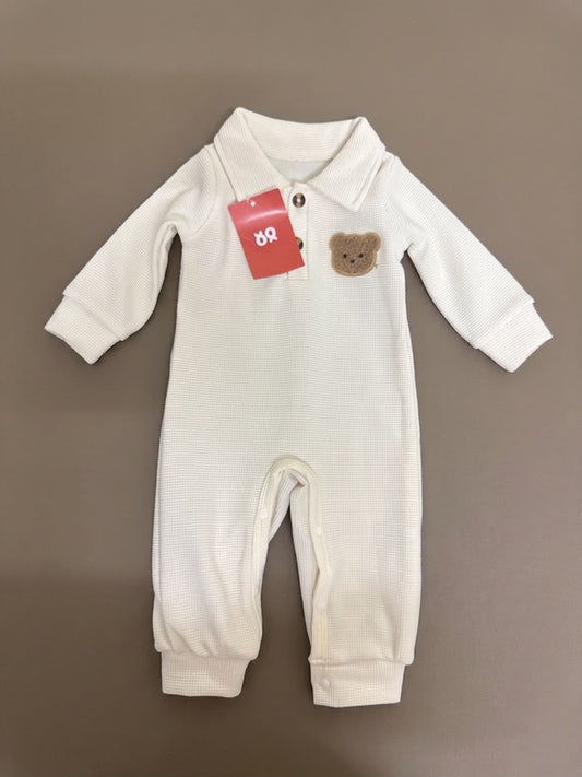 Bear-patch Waffle Knit Romper