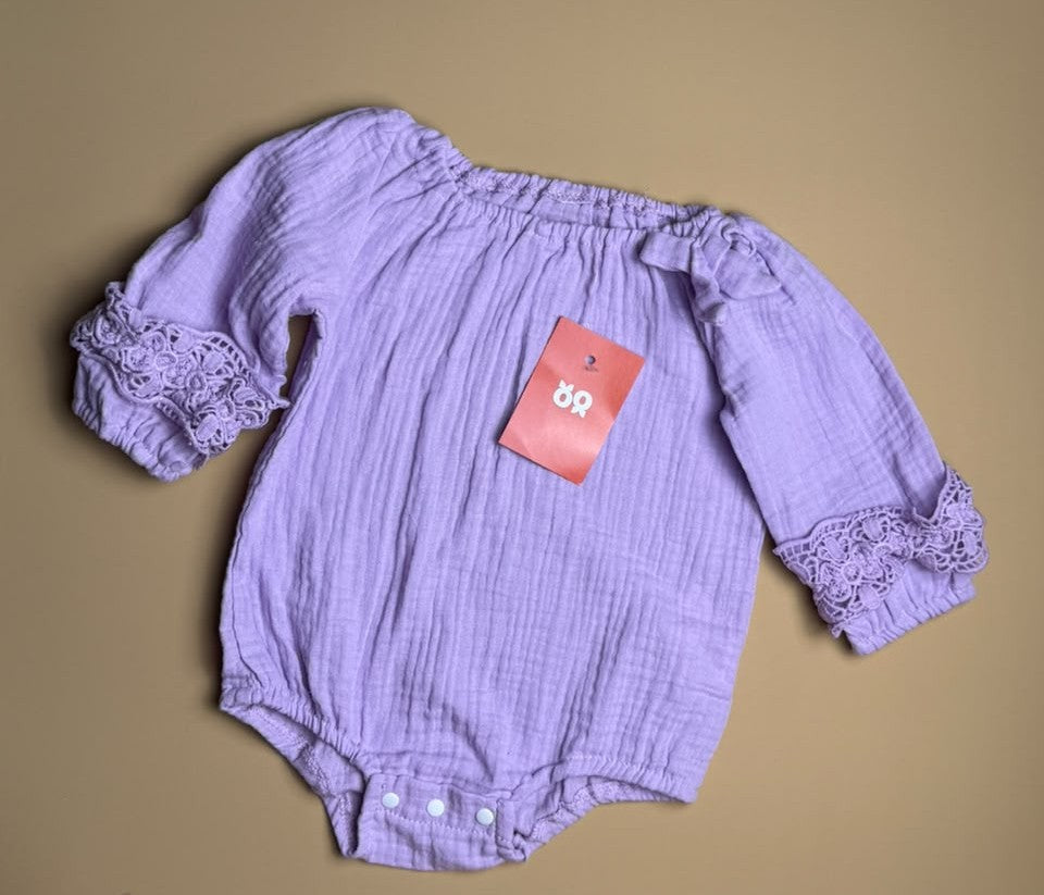 Lilac Lace-Cuff Romper