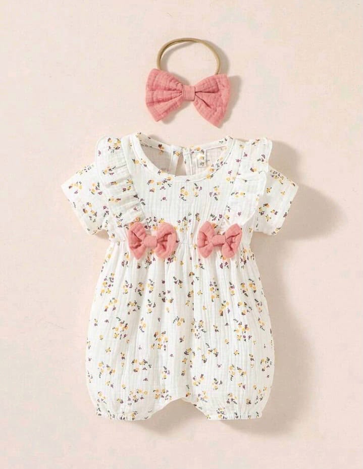 Floral Ruffle Romper and Headband Set