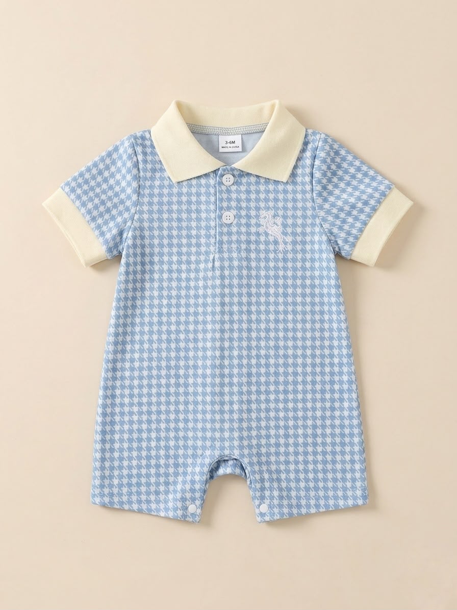 Blue Houndstooth Polo Romper