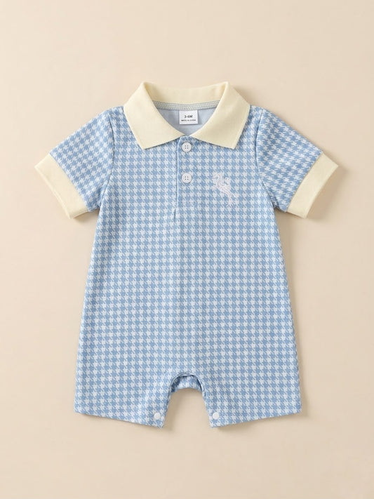 Blue Houndstooth Polo Romper