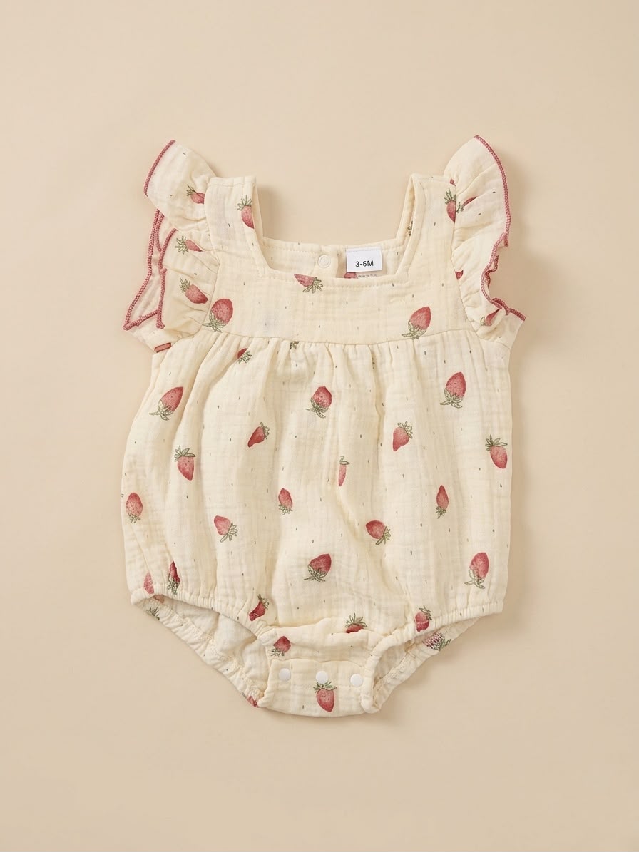 Strawberry Print Muslin Romper