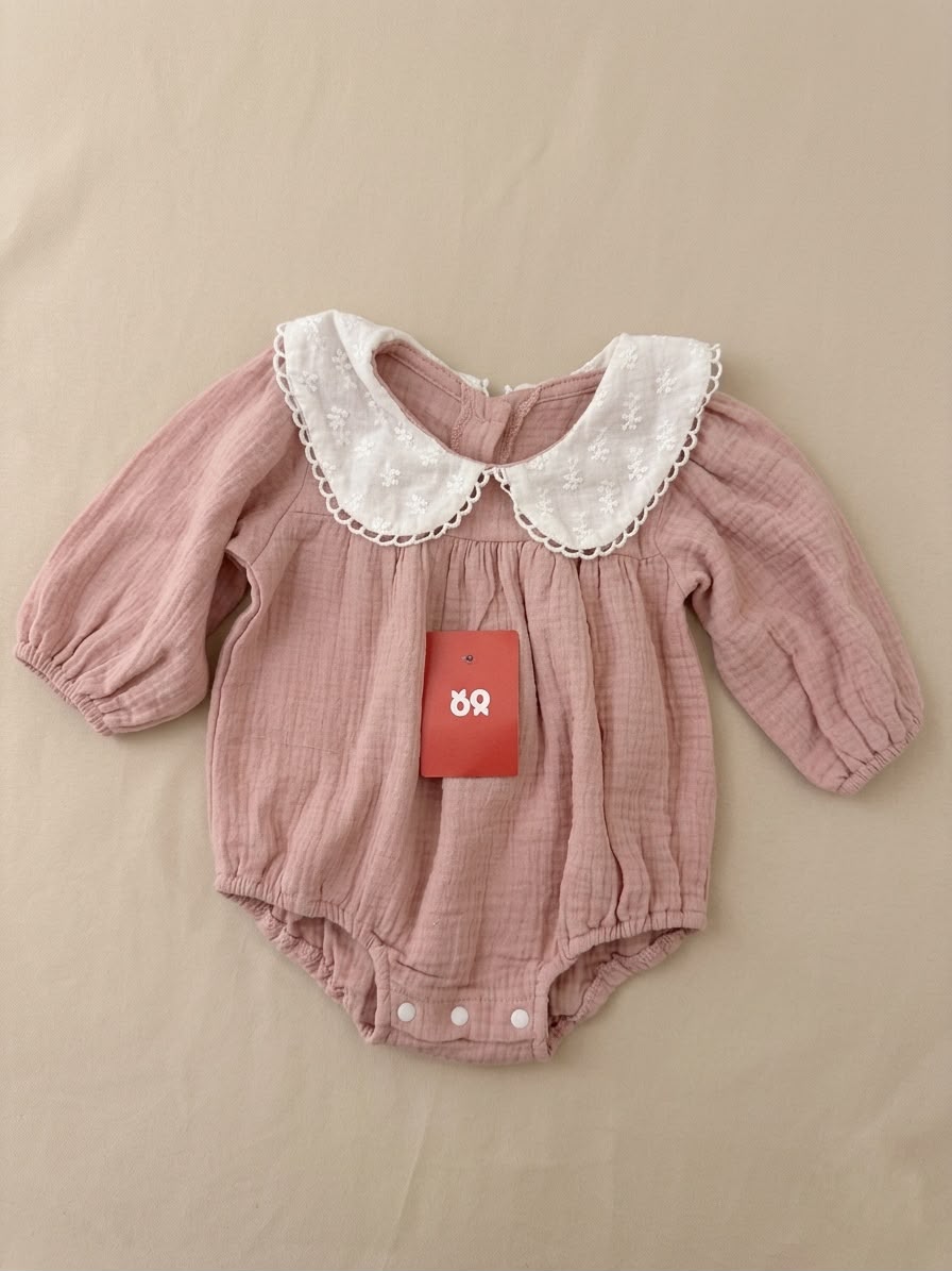Dusty Rose Muslin Peter Pan Romper