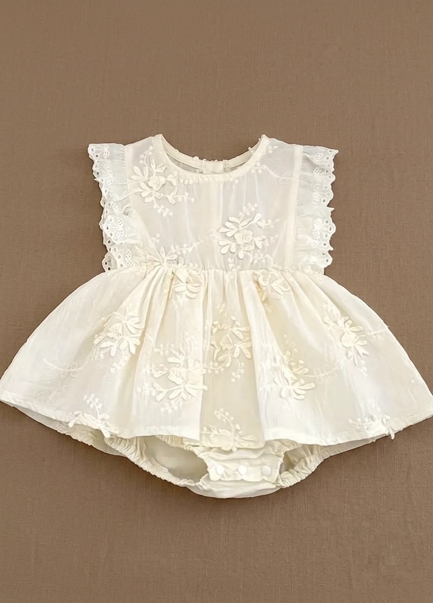 Ivory Floral Embroidered Tulle Bubble Dress