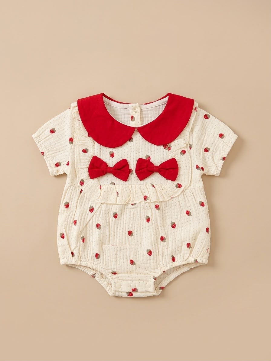 Sweet Strawberry Bow Romper