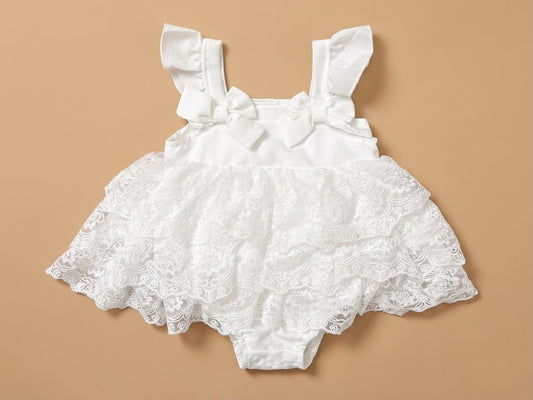 White Lace Tiered Ruffle Bubble Romper