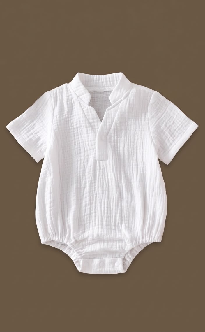 Classic White Mandarin Collar Bubble Romper