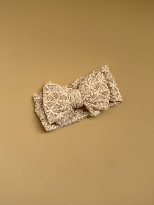 Earthy Beige Lace Bow Headband