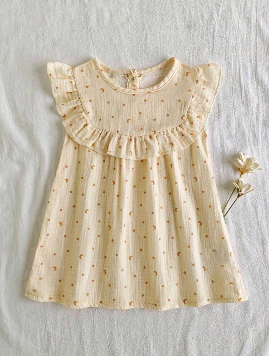 Celestial Print Muslin Ruffle Dress