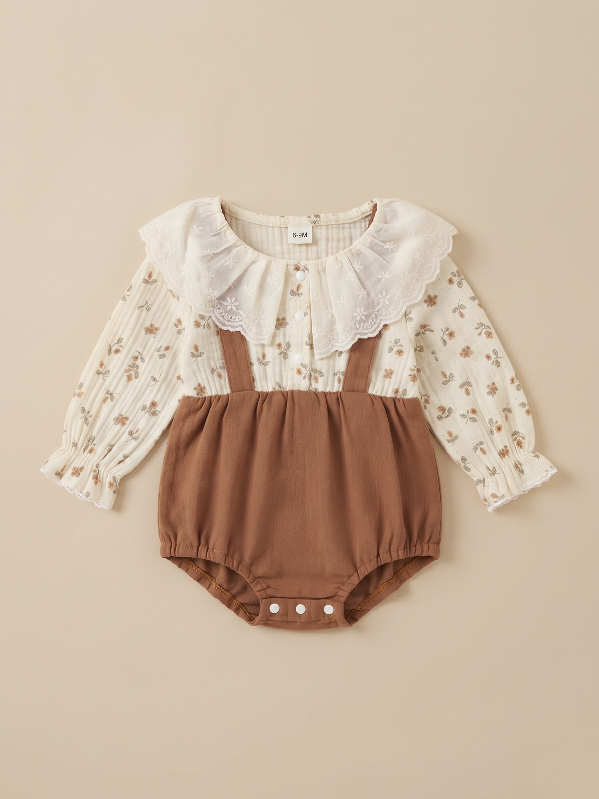 Vintage Floral Lace-Collar Suspender Romper