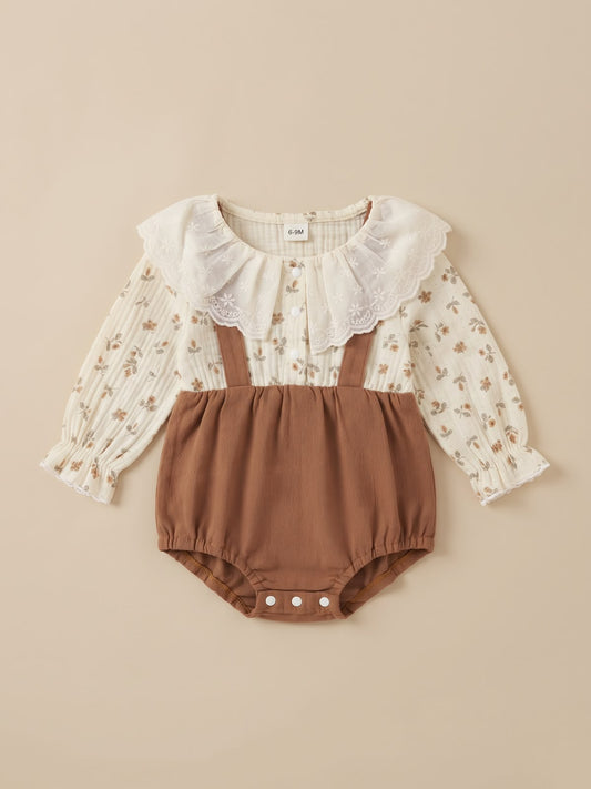 Vintage Floral Lace-Collar Suspender Romper