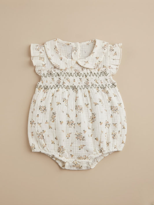 Vintage Floral Smocked Bubble Romper