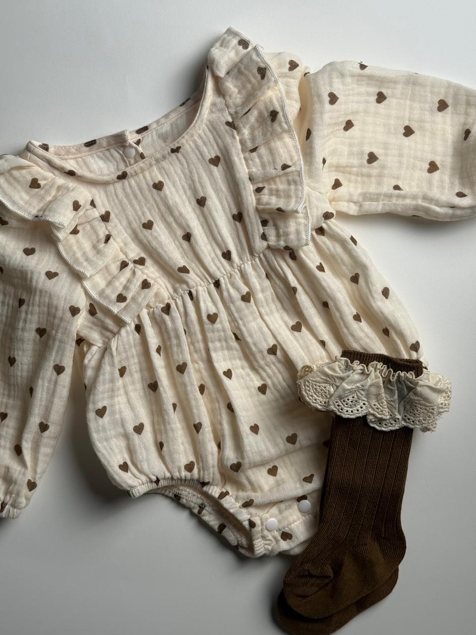 Heart Print Organic Muslin Cotton Bodysuit