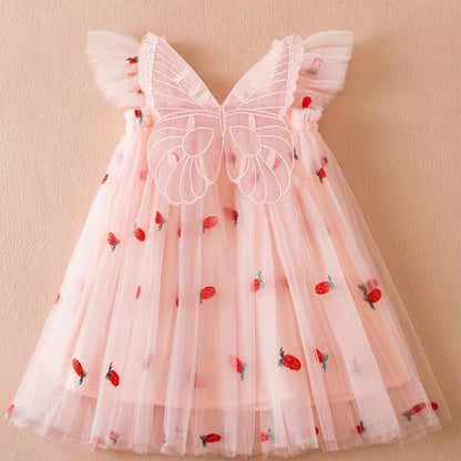 Strawberry Printed Butterfly Frock